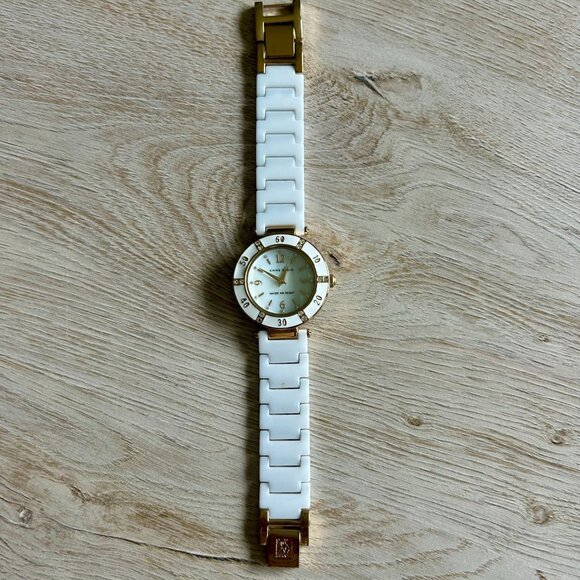 Anne Klein Womens White & Gold-Tone Bracelet Watch - Picture 1 of 4